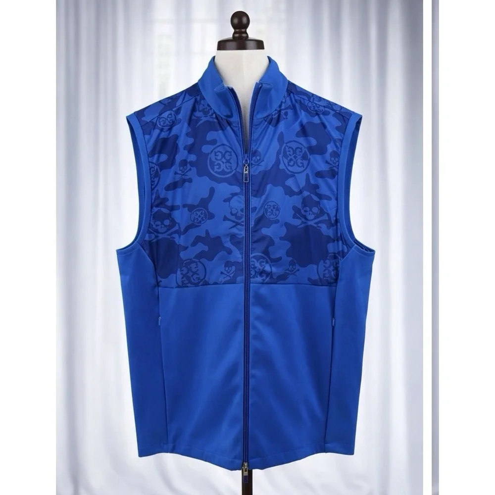 New G/Fore Golf Mens Exploded Camo Stretch Tech Vest Surf Blue‎ Pockets Size XL